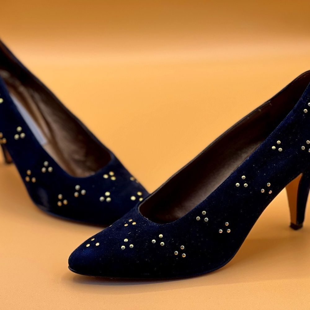 Vintage Saks Fifth Avenue Black Suede and Gold Pumps